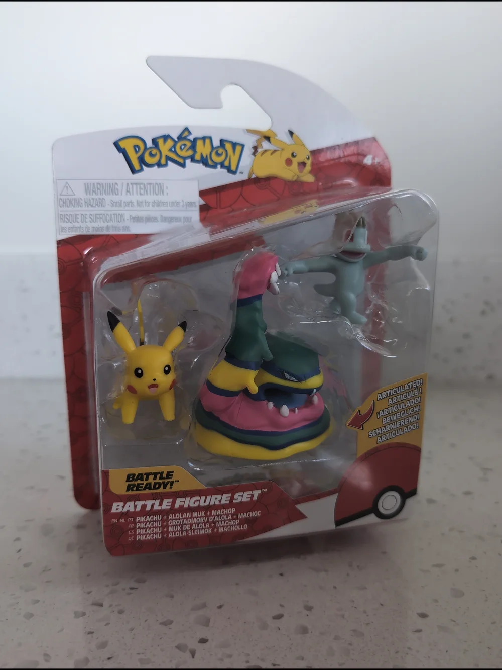 Pokemon Battle Figure Set – Pikachu, Machop & Alolan Muk (Pink/Yellow/Blue)